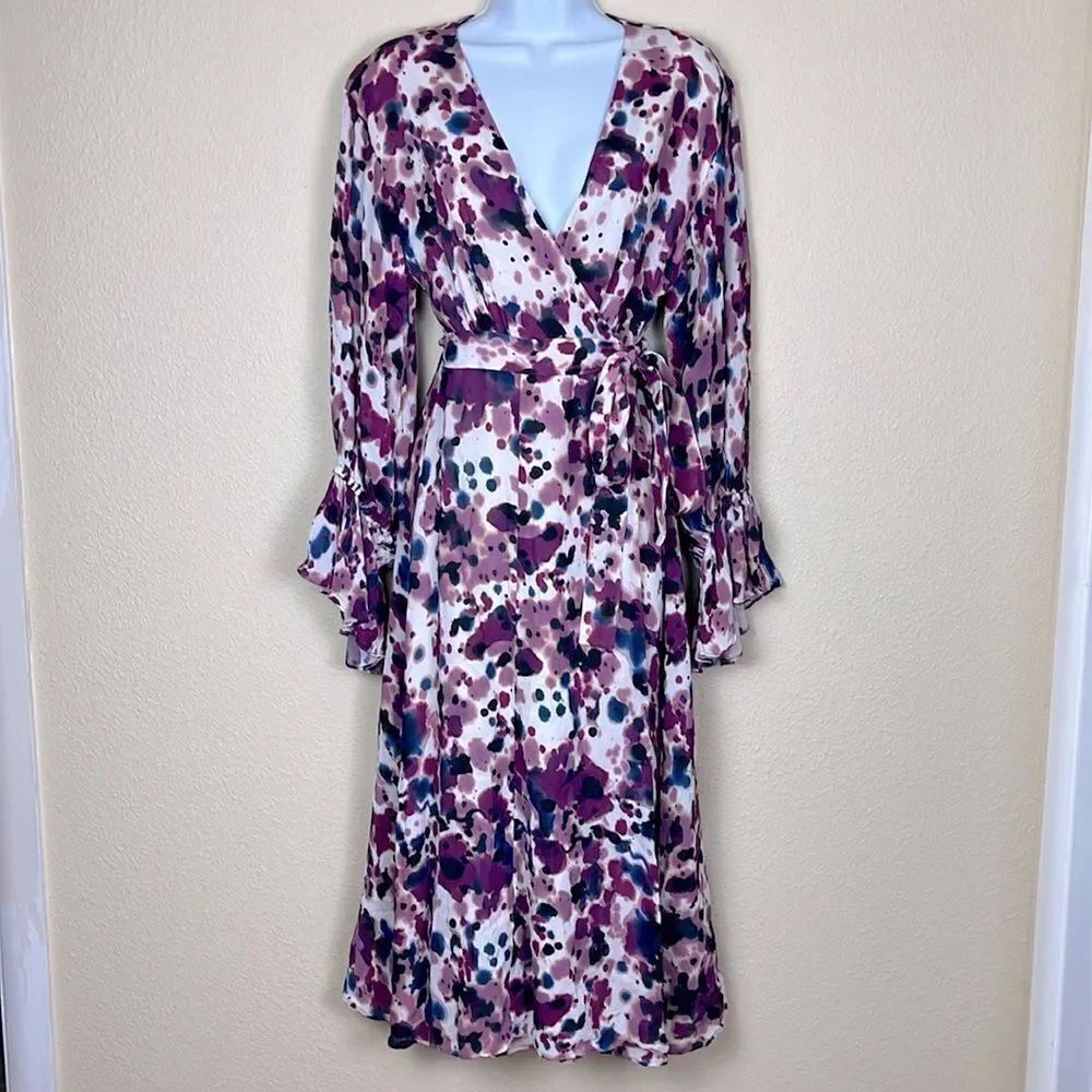 Los Angeles Atelier & Other Stories long sleeve purple watercolor wrap dress sz8